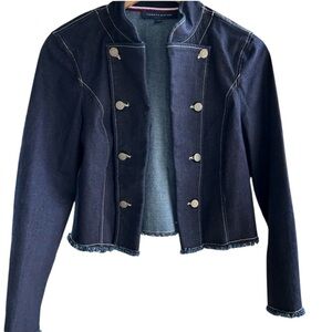 Tommy Hilfiger Dark Wash Jean Jacket, Cropped Sailor Design, Sz Lg